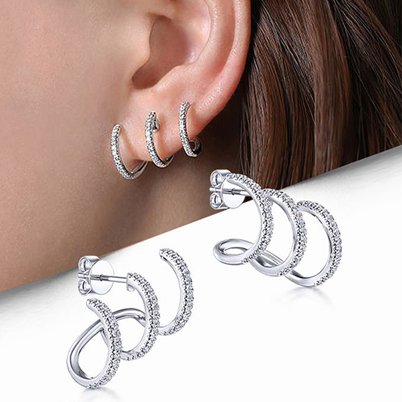 Three-claw arc line earrings high-end light luxury net celebrity exquisite personality earrings unisex style