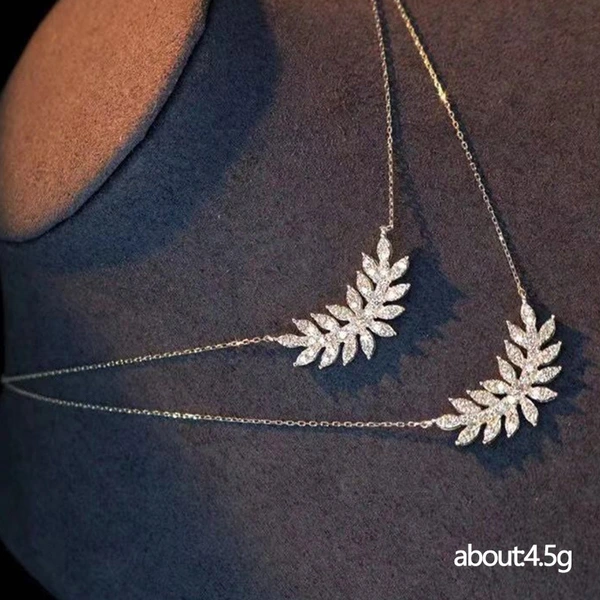 2021 new feather necklace copper plated white gold horse eye zircon women's clavicle chain European and American popular necklace