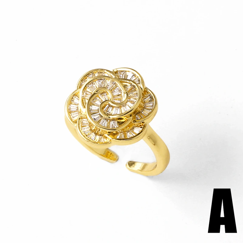 AS jewelry copper plated real gold flower shell full of zircon open ring ring rij49 ring