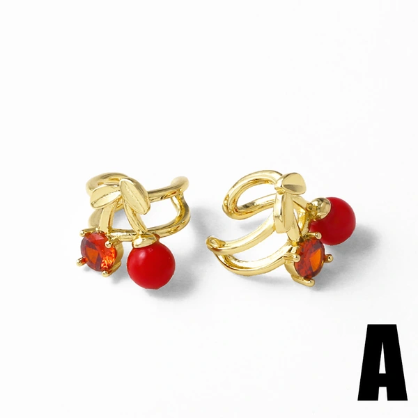 AS jewelry new hot-selling style fruit cherry ear bone clip copper plated 18k gold earrings ear clip era302