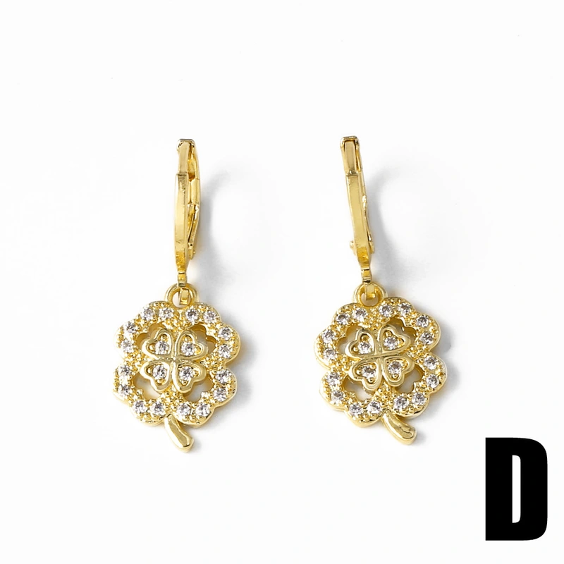 AS jewelry new 18k gold inlaid zircon love four-leaf clover pendant earrings earrings era050