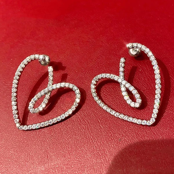 Love ribbon new trend earrings Valentine's Day gift heart-shaped earrings hollow design atmospheric female earrings