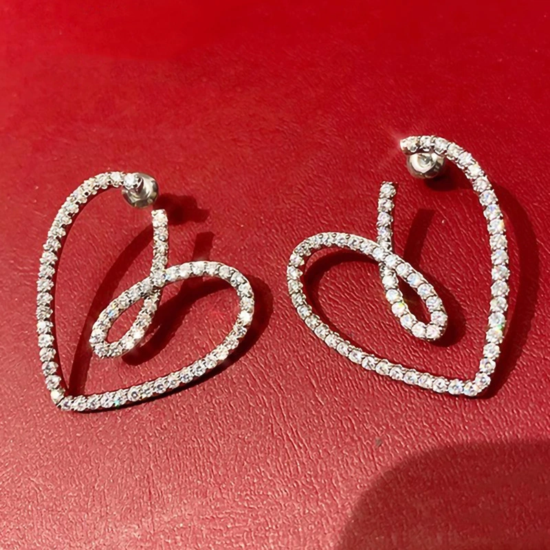 Love ribbon new trend earrings Valentine's Day gift heart-shaped earrings hollow design atmospheric female earrings