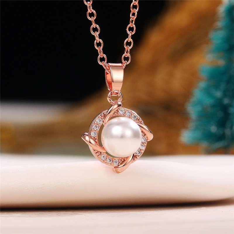 Fashion Net Red Windmill Pearl Necklace Women's Korean Rose Gold Clavicle Chain Retro Full Diamond Pendant