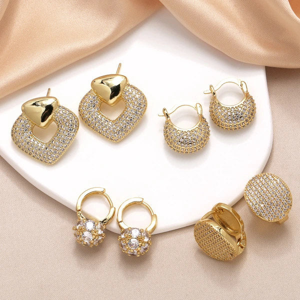 AS jewelry studs hot selling love full zircon earrings female copper plated real gold earrings era038