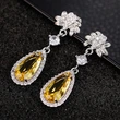 Internet celebrity live broadcast new long water drop pear-shaped flower earrings simulated yellow diamond topaz pink diamond earrings