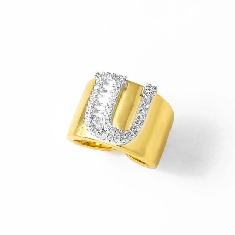 AS jewelry European and American hot-selling gold-plated glossy white K26 English letter ring ring rir75 ring
