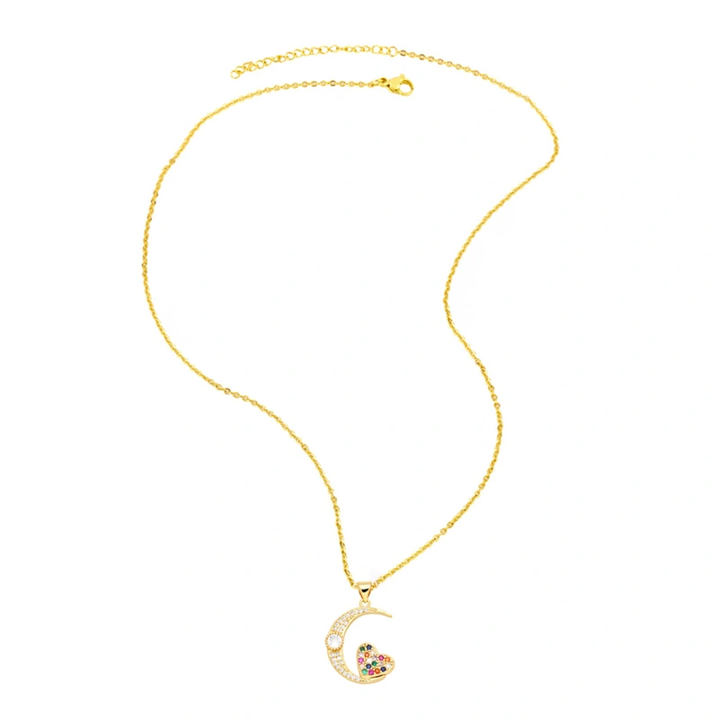 Clearance sale European and American jewelry micro-inlaid colored zircon love necklace trendy all-match heart-shaped clavicle chain nkn77