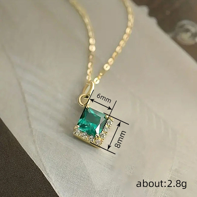  London Garden Square Diamond Necklace Women's Niche Design Emerald Clavicle Chain Super Hot Style