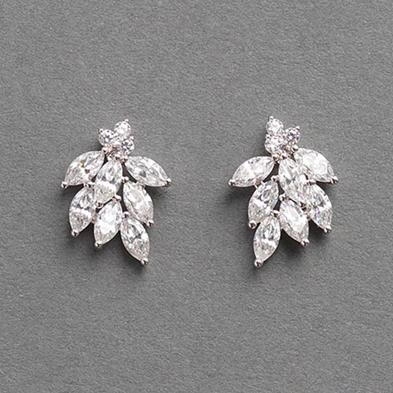 Korean temperament zircon net red earrings flower leaves Korean style earrings 2024 new trend earrings earrings