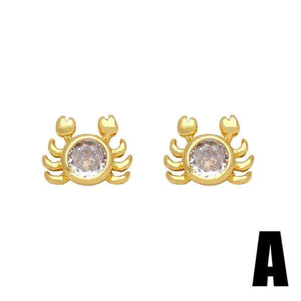 Hot selling zircon heart crab flower fish bone small earrings cute small diamond ear bone studs ert24