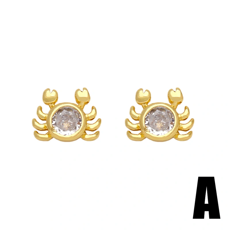 Hot selling zircon heart crab flower fish bone small earrings cute small diamond ear bone studs ert24
