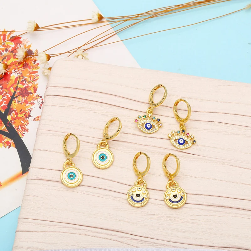 European and American personality earrings devil eye earrings colored zircon oil drop eye earrings ear buckle era200