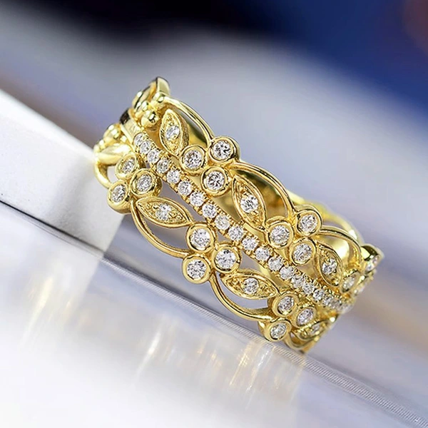  Palace style lace ring female romantic retro art pattern ring geometric hollow ancient style