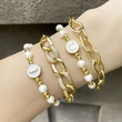 Clearance European and American bracelets popular women's metal hollow paper clip bamboo chain temperament pearl bracelet brd95