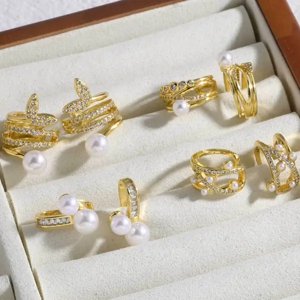 AS jewelry Europe and the United States hot selling double-layer pearl inlaid zircon copper plated 18k gold earrings ear clip earrings era188