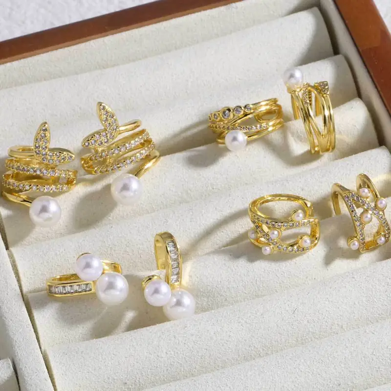 AS jewelry Europe and the United States hot selling double-layer pearl inlaid zircon copper plated 18k gold earrings ear clip earrings era188