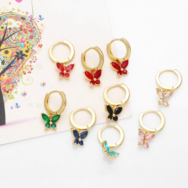 New European and American style simple zircon butterfly earrings women's light luxury niche temperament all-match flower earrings eru36