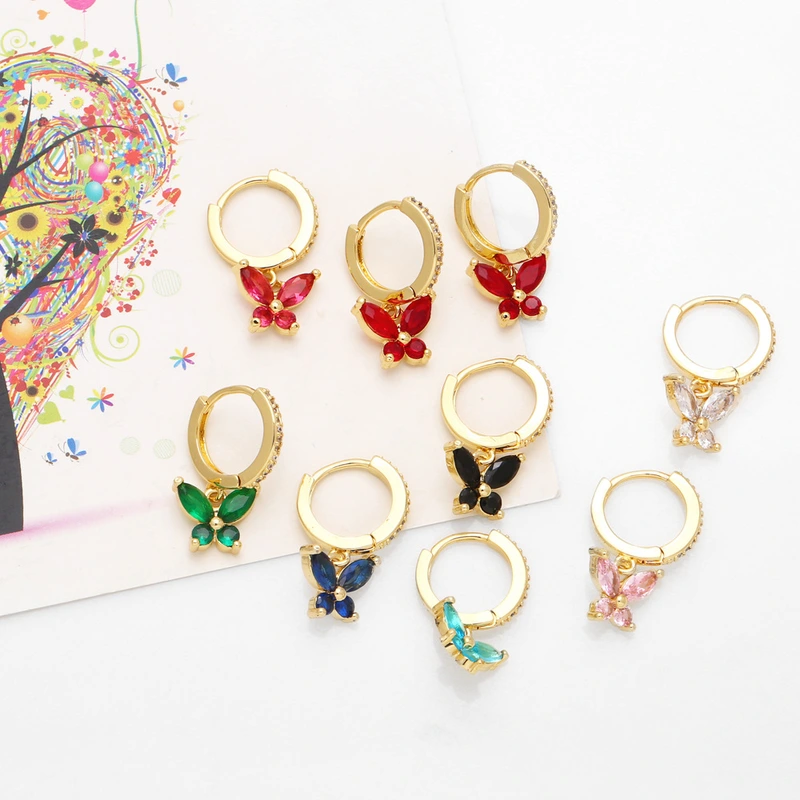 New European and American style simple zircon butterfly earrings women's light luxury niche temperament all-match flower earrings eru36