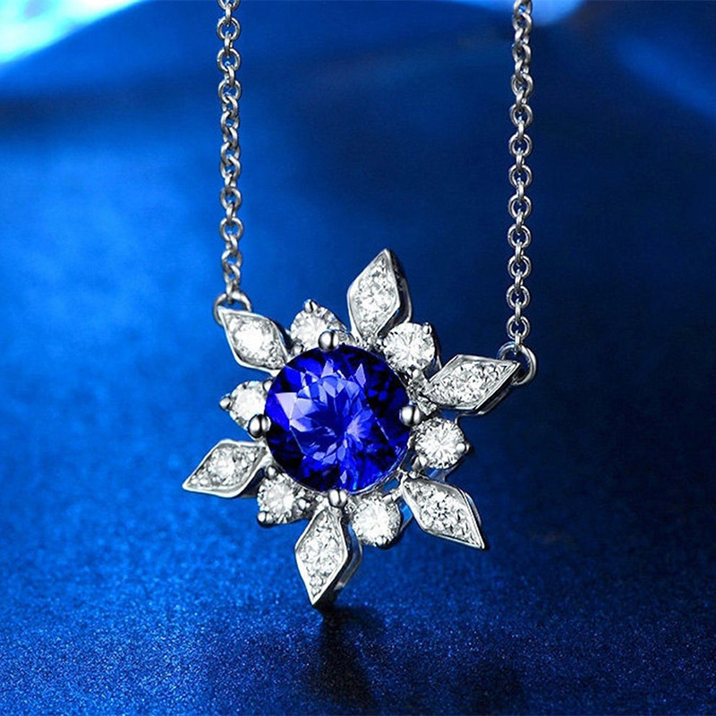 2022 new sunflower necklace trendy fashion Klein blue zircon necklace flower clavicle chain