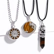 Retro sun pendant necklace Chinese style geometric tiger eye stone wrapped dragon pendant men and women jewelry nkb664