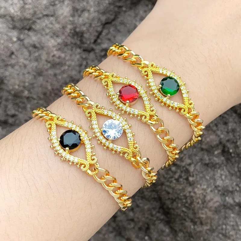 Clearance European and American Cuban chain devil eye bracelet men and women hip hop trend evil eye hand jewelry wholesale brj70