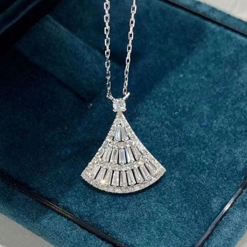Hot-selling skirt fan-shaped necklace ladder square diamond small skirt light luxury style evening elegant fashion accessories