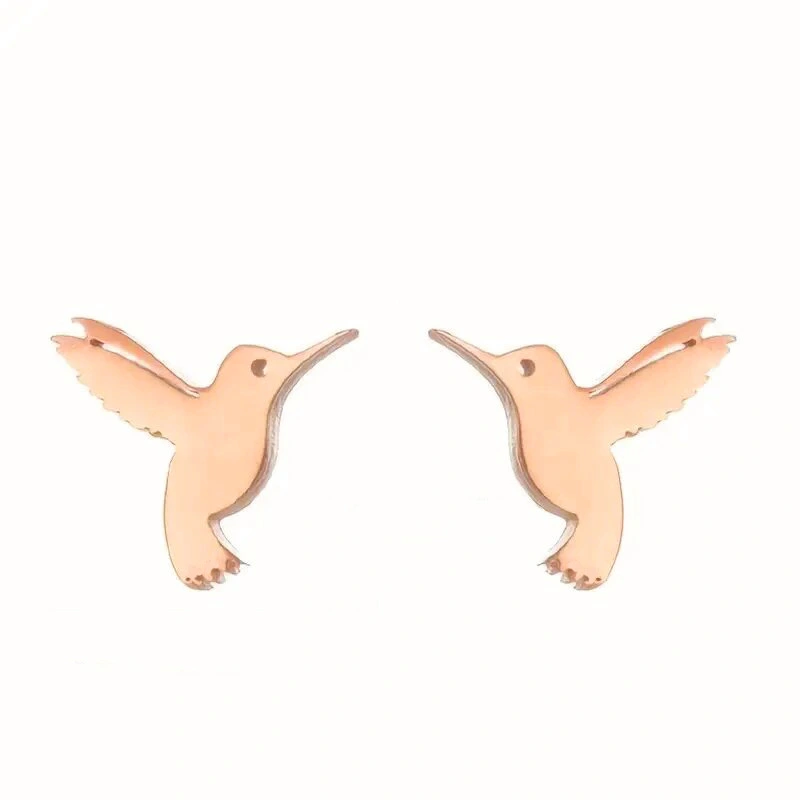  Mini simple animal earrings, metallic small bird earrings, fashionable and high-end hummingbird female earrings