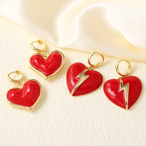 New love lightning earrings red heart lightning earrings copper electroplating simple earrings wholesale erz50