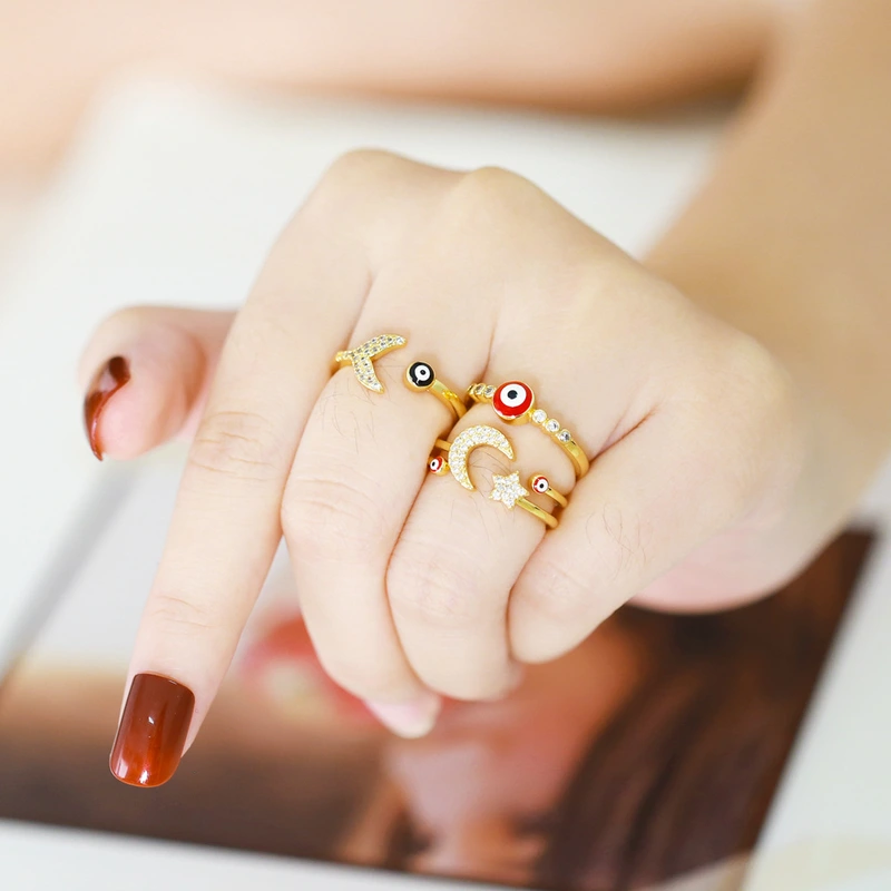 Clearance Europe and the United States hot selling simple devil eye ring bracelet star moon open ring rim05