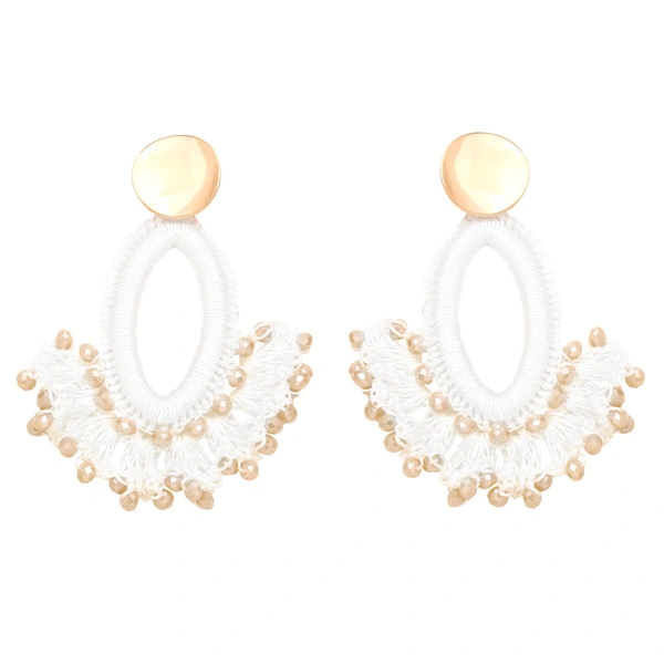 European and American fashion exaggerated handmade rice bead earrings fan-shaped tassel earrings Bohemian ethnic style earrings era304