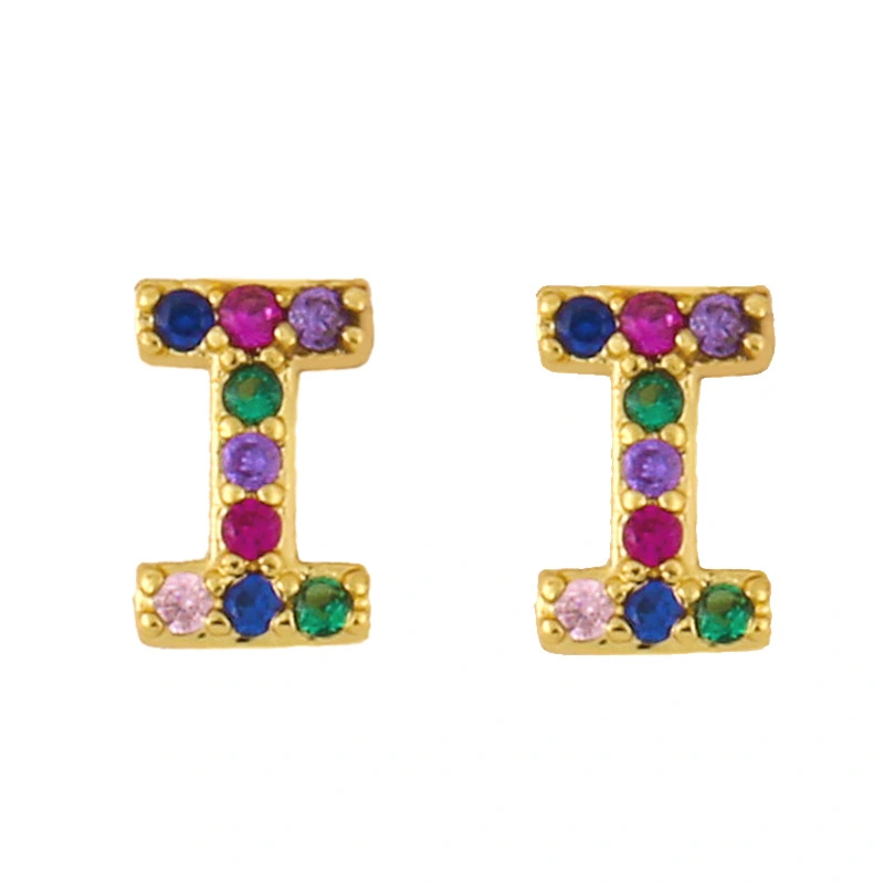 New European and American fashion 26 letters earrings original personality inlaid with colored zircon letter earrings erw62
