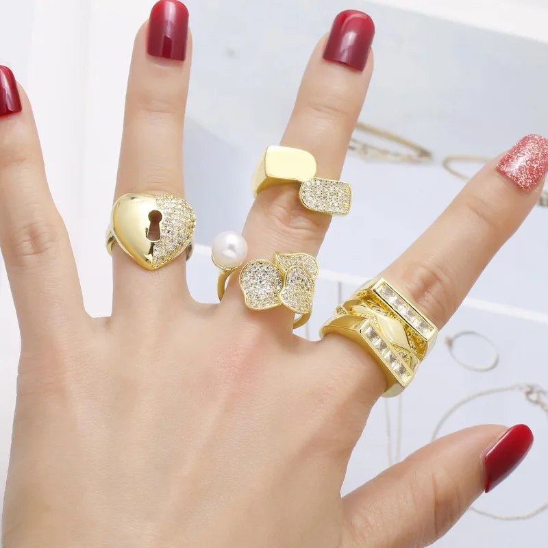 AS jewelry new zircon gold-plated love heart open ring ring female ris33