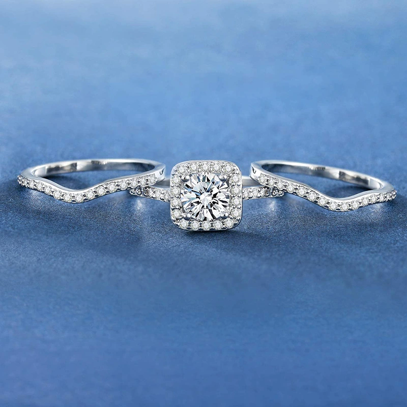 Bridal light luxury style three-piece ring set fashionable and elegant wedding accessories hot selling hot items