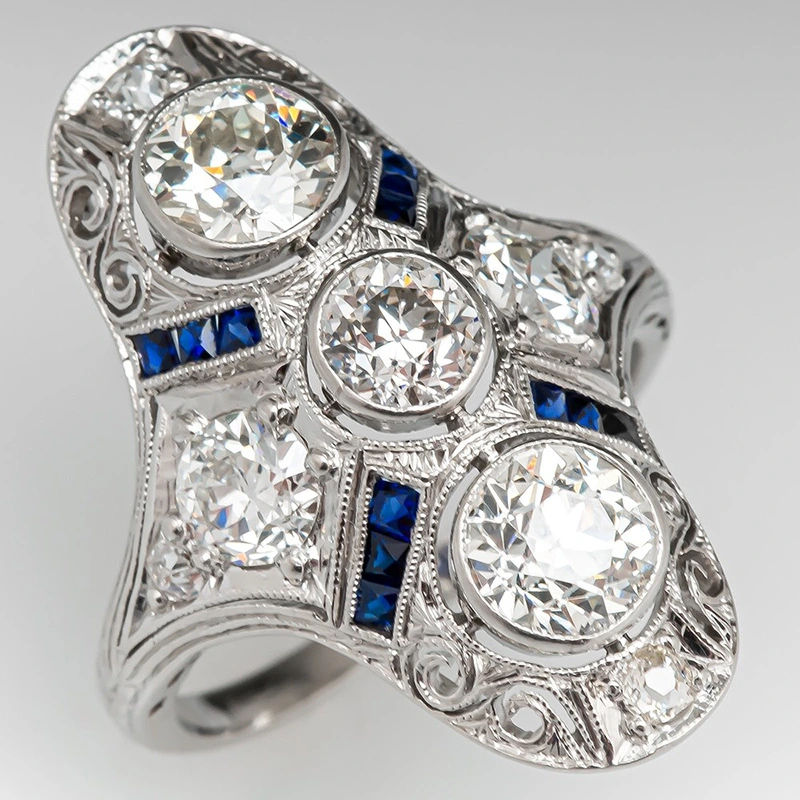 Retro ring female geometric French retro ring female palace style light luxury style ring