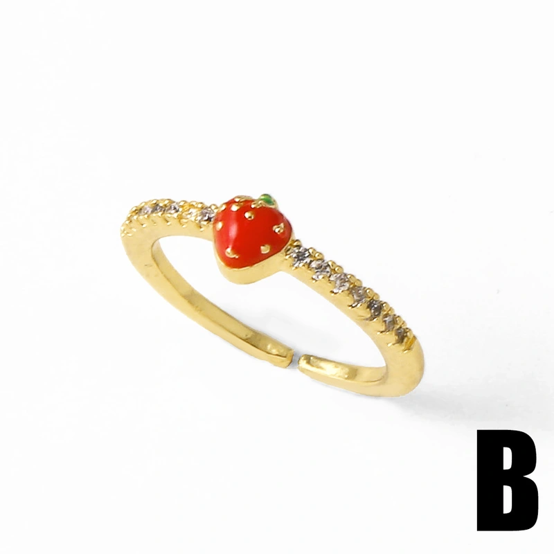 AS jewelry oil-drip gold-plated fruit cherry insect open ring finger ring ris21 ring