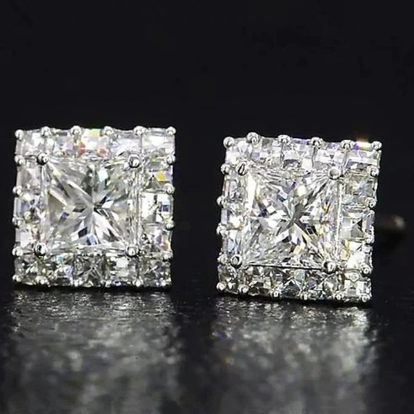 European and American classic square full diamond earrings hip hop super flash micro inlaid zircon unisex earrings