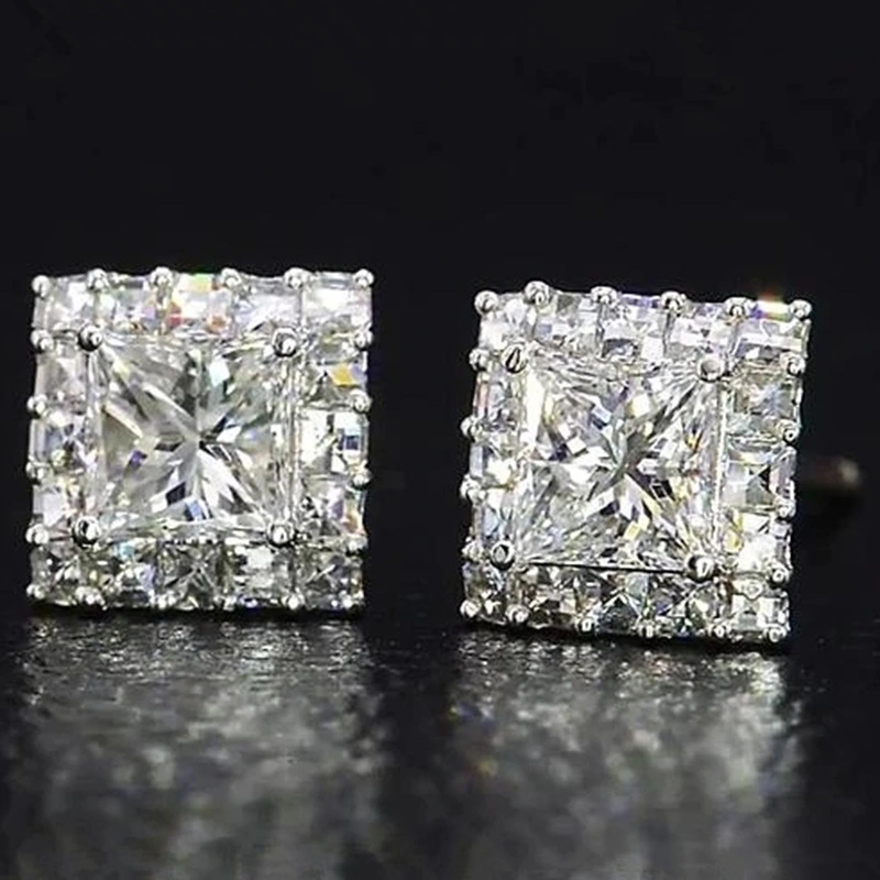 European and American classic square full diamond earrings hip hop super flash micro inlaid zircon unisex earrings