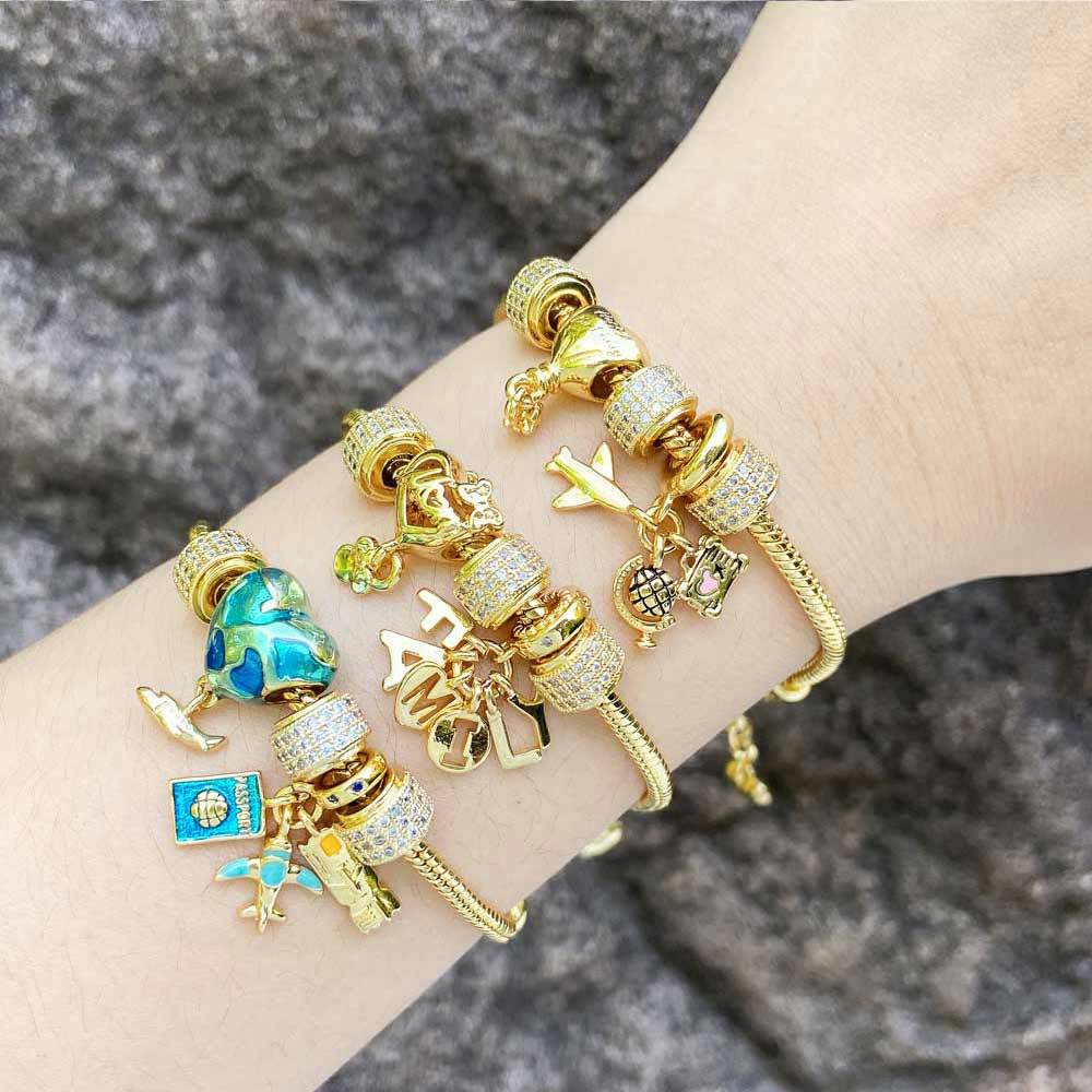 Clearance sale airplane letter pendant bracelet women's gold-plated zircon heart bracelet brf69