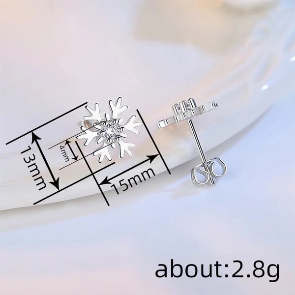  Korean exquisite snowflake earrings inlaid with zircon small fresh earrings Christmas festival New Year jewelry for women