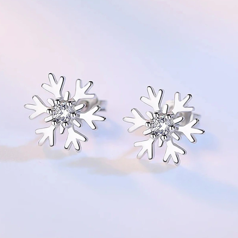  Korean exquisite snowflake earrings inlaid with zircon small fresh earrings Christmas festival New Year jewelry for women