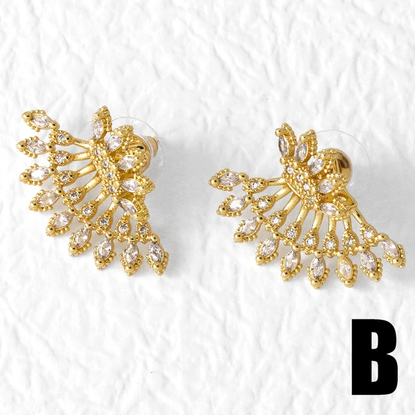 Clearance jewelry studs hot selling fan-shaped earrings for women gold-plated full zircon earrings earrings era088