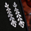 Long, elegant and slim earrings with flowers and leaves, full of zircon earrings, elegant European and American style earrings