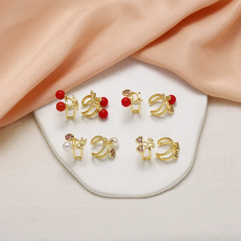 AS jewelry new fruit cherry ear bone clip copper plated 18k gold earrings ear clip female erz22