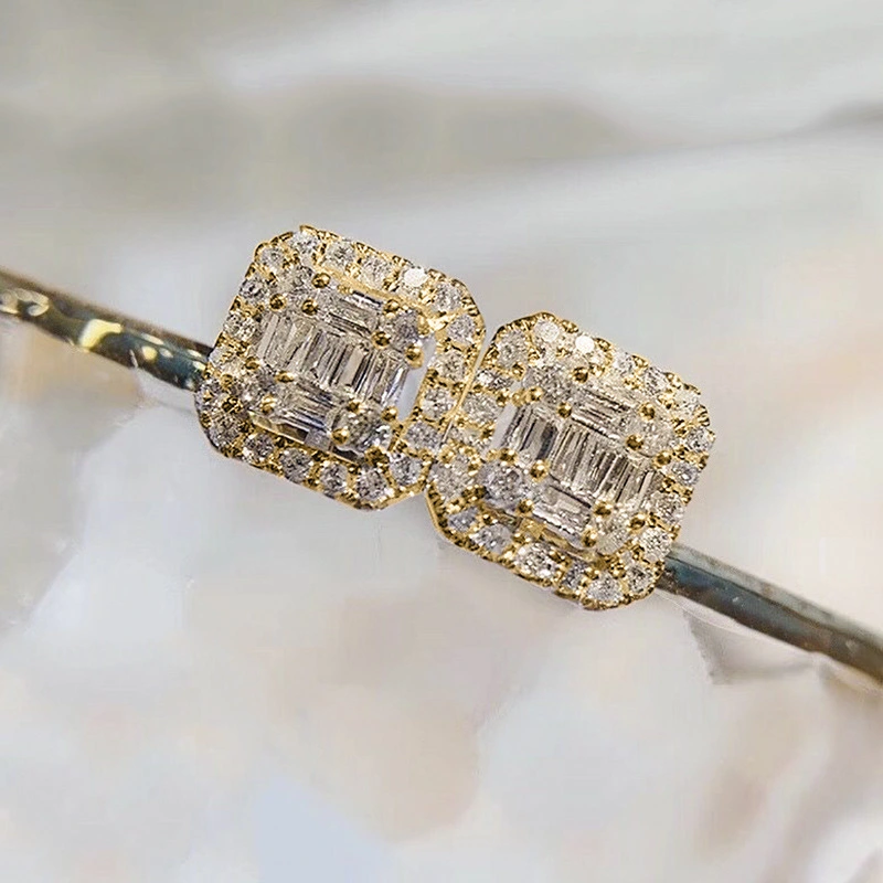 New earrings light luxury T square rock sugar diamond zircon earrings women's exquisite Valentine's Day gift jewelry