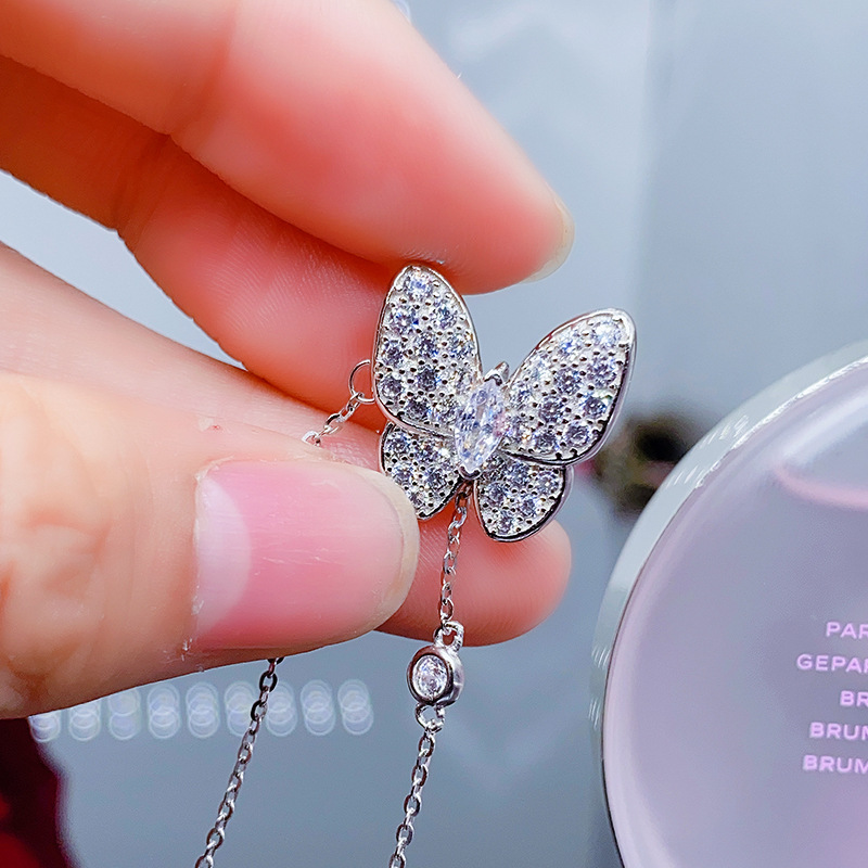 2022 Live Hot Sale Style Sweet Butterfly Zircon Pendant Necklace Women's Supply Spot Direct Sales
