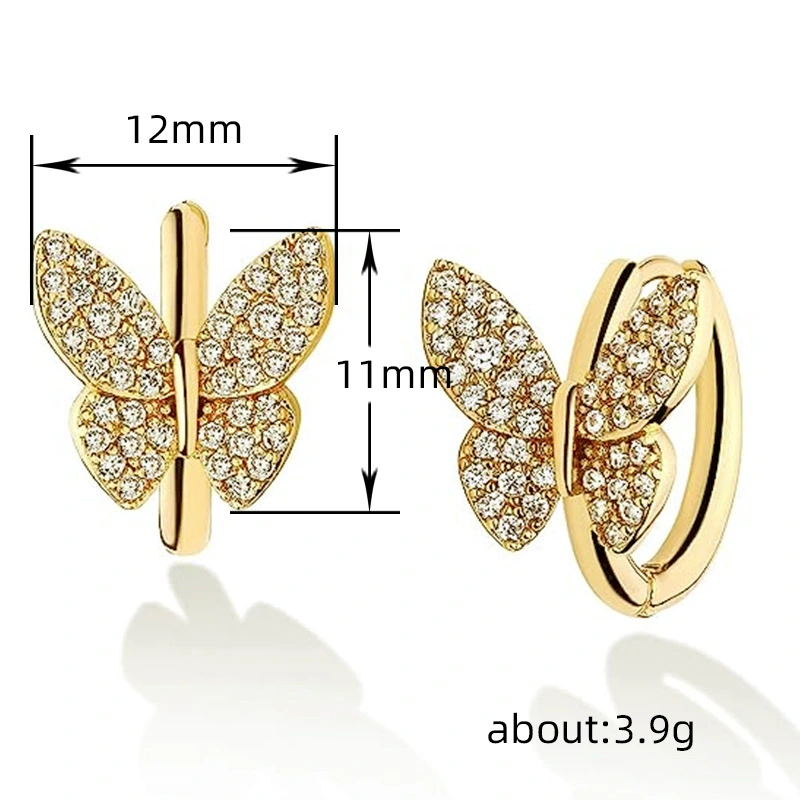  Micro-inlaid zircon butterfly earrings for women, fashionable and elegant, classic and popular jewelry