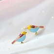 French oil drop gold-rimmed earrings with cute colorful birds, new small earrings, magazine style, hot style
