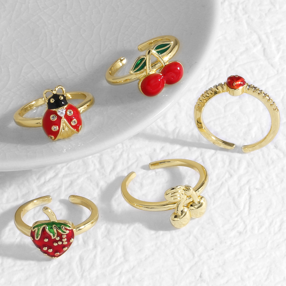 AS jewelry copper plated real gold dripping fruit cherry adjustable ring ring riq57 ring
