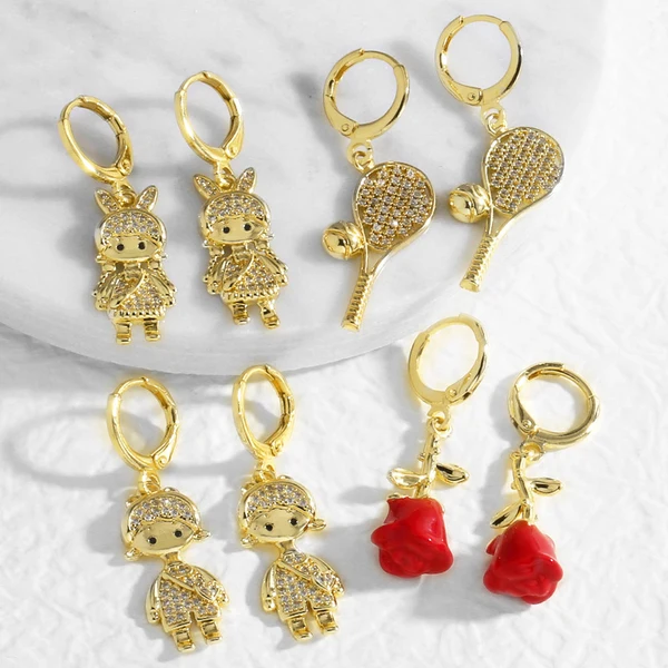 AS jewelry European and American hot selling copper plated 18k gold boys and girls racket earrings earrings era377 earrings